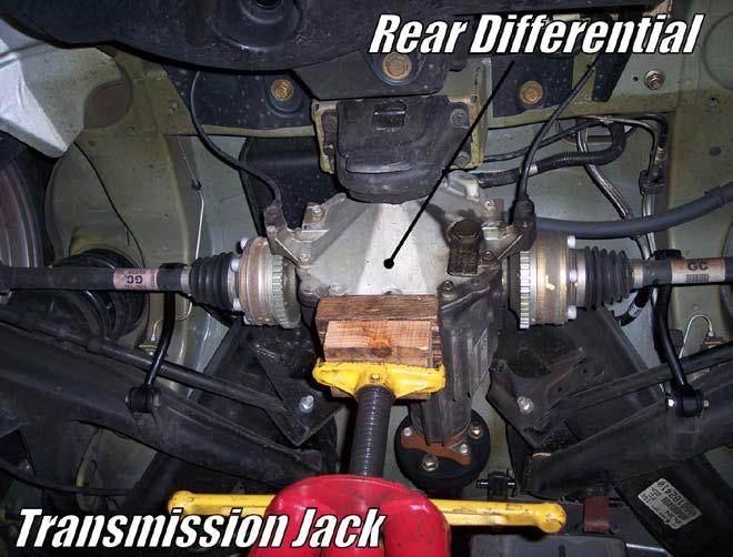 Tools Required for this Installation - 4 post lift or alignment rack with center jacks - Pry bar - Transmission jack - The following sockets or wrenches: 13mm 1) Drive the car onto the 4-post lift or