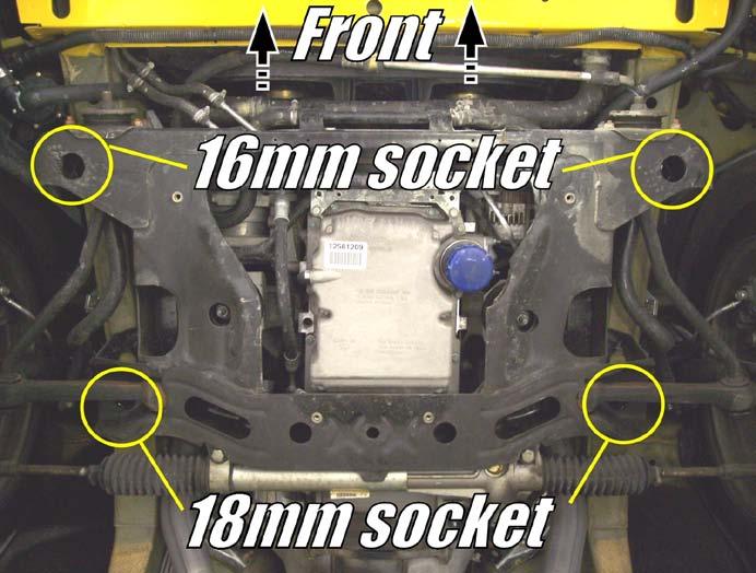 It may be necessary to raise the front of the car at the outer jack points using your center jacks in order to gain more clearance between the cradle and the car.