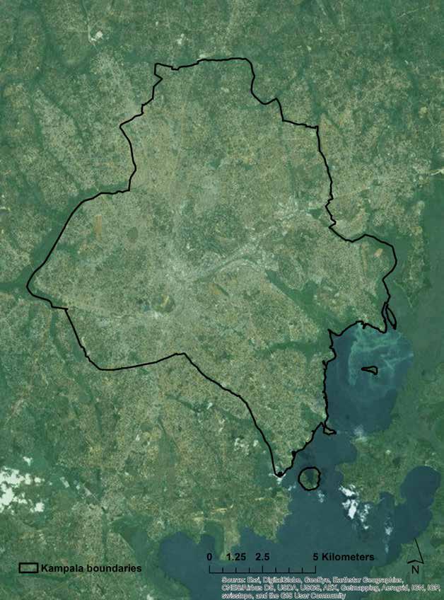 2.1 Kampala Figure 3: Kampala boundary Boundaries of Kampala depicted on an open source satellite picture,