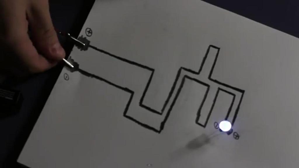Draw your own circuit What's Going On? Graphite is an electrical conductor. Electrons move in the planes of the graphite. A graphite line on paper models a wire in a circuit.