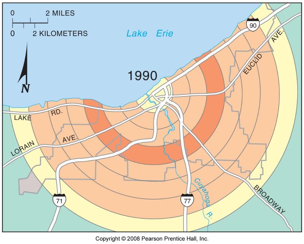 CLEVELAND, OHIO DENSITY GRADIENT, 1990 By 1990.