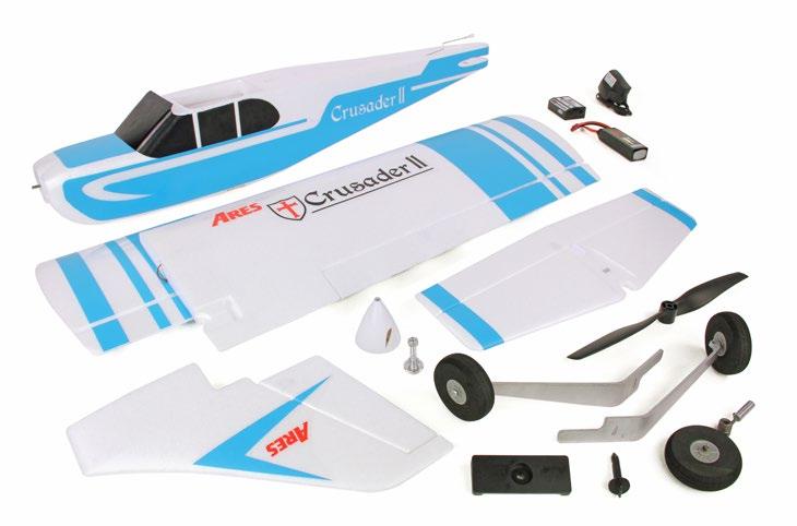 Contents (PTF) 1 x Crusader RTF airframe, comprising: fuselage assembly; wing panels (L & R); stabilizer; fin; undercarriage set. 1 x 750kV brushless motor - pre-installed.