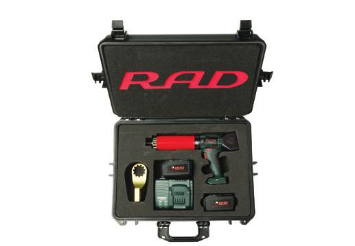 B-RAD BATTERY SERIES Each B-RAD Battery Series Tool Includes: Reaction arm and retaining ring Charger and two 18V batteries Weatherproof storage case