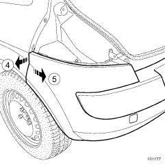 EXTERIOR PROTECTION Rear bumper: Removal - Refitting 55A B84 or C84, and DOCUMENT PHASE 2 a Unclip the bumper (4) and (5).