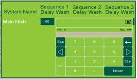 To set Sequence 1 Wash time press the green box below Wash.