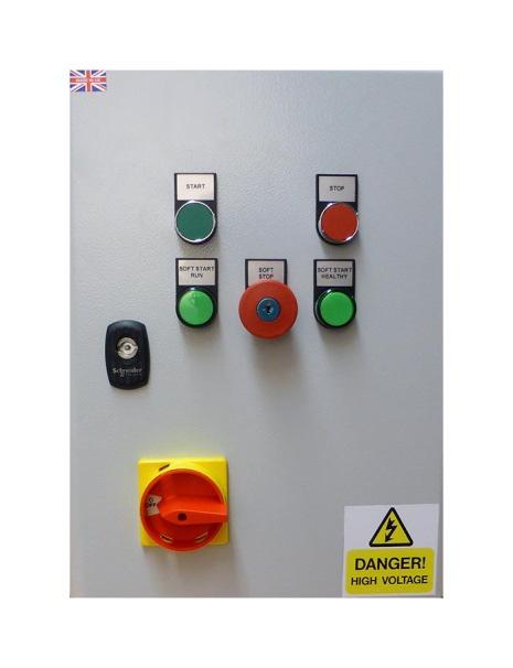 Fwd/Rev switch Stop/Start buttons Indication lamps Thermostat controlled cooling fans HD700 industrial inverter Enclosed Soft Starters, from 7.5kW to 55kW, three phase input.