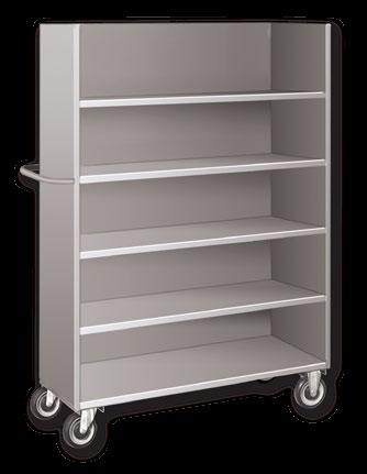 he middle three shelves have an 8 clearance. asters: 2 swivel, 2 rigid, 5 x 2 phenolic. apacity: 2,000 lbs.