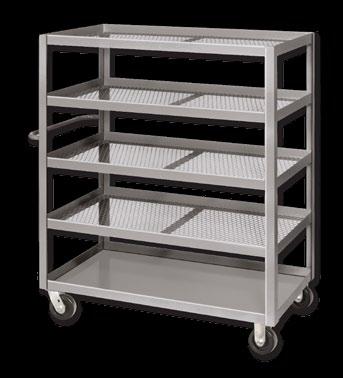 Bottom shelf is constructed of 12 gauge steel, all other shelves are made from expanded metal with steel frame. Dimensions: 10 shelf clearance. ll models have a overall height of 56¼.