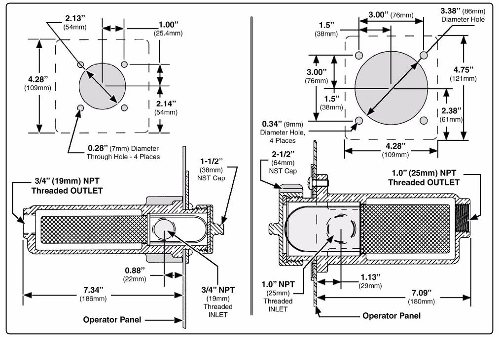 Installer Installation Figure 3-17: FS Strainer Mounting Dimensions 8. Make sure the strainer is properly oriented. (See Figure 3-16: FS Strainer Orientation.