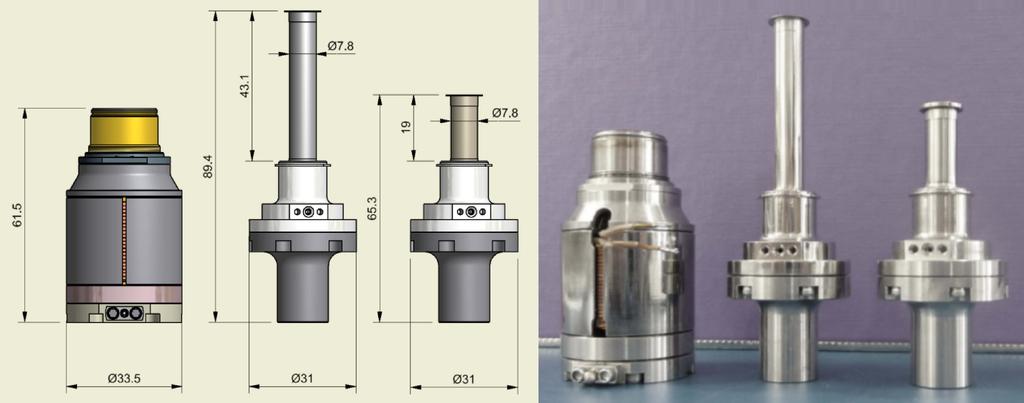 66 MINIATURE 50-200 K SINGLE-STAGE CRYOCOOLERS Figure 3. External layout and pictures of the linear K527 compressor, regular and shortened cold fingers. Figure 4.