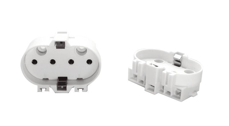 Shunted Version - White PC body - Spring metal clip for positive lamp retention - No base - mounts using 2 screws through lampholder body for confined spaces for 18 AWG solid or Twist & Tin or solder