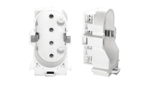 LAMPHOLDERS D12 CF-HSM Horizontal Screw Mount / CF-HSM-S Shunted Version - White polycarbonate body - Spring metal clip for positive lamp retention - Mounts using 2 screw holes located in base legs