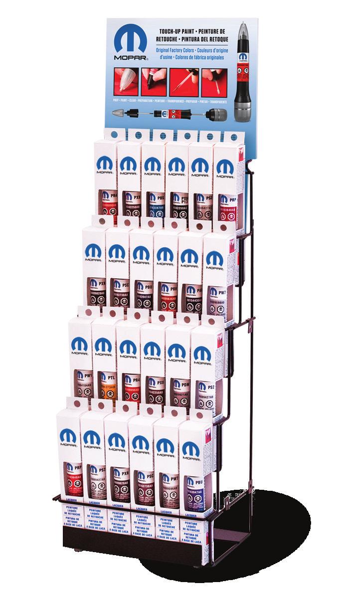 TOUCH-UP PAINT ASSORTMENT KIT & DISPLAY RACK 4-in-1 Paint Tube Assortment Kit 2018-2019 CHRYSLER, DODGE, JEEP, RAM AND FIAT PAINT CODE SALES CODE COLOR PART NUMBER QTY.