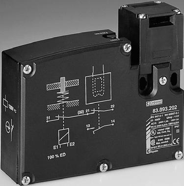 Key-operated solenoid locking switches, IP 67 Monitoring of the moving cover for machines with a stopping time which is greater than the time taken to access the danger zone Locked by removing the
