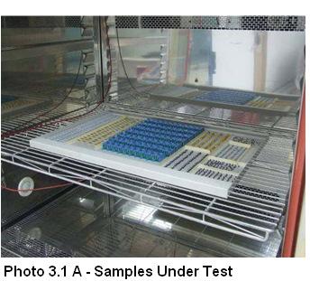 3.1.4 Sample(s) Inspection before Test: Sample(s) Description: MAFL-009272-CD0AC0 Quantity: 76 PCS Appearance Inspection: No visual damage was found on samples before test. See Photo 3.1B. 3.1.5 Test Procedure: Test Equipment: Name: Model: Ramp Temperature Cycling Chamber WK-800/70/25 Equipment No.
