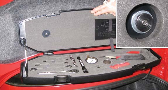 8. Place the toolbox onto the studs through the holes on the backside of the toolbox. You will need to remove the gloves from the toolbox to access the RH hole.
