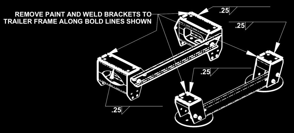 9.2 Clamp the front and rear frame brackets tightly to the bottom of the trailer frame rails at the distance shown in Fig 3.