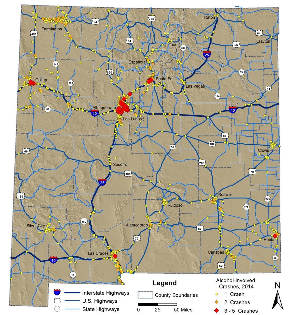 Crash Geography Maps Map 2: Location of Crashes, 2014 1 All maps are available in high-resolution color at tru.unm.edu.
