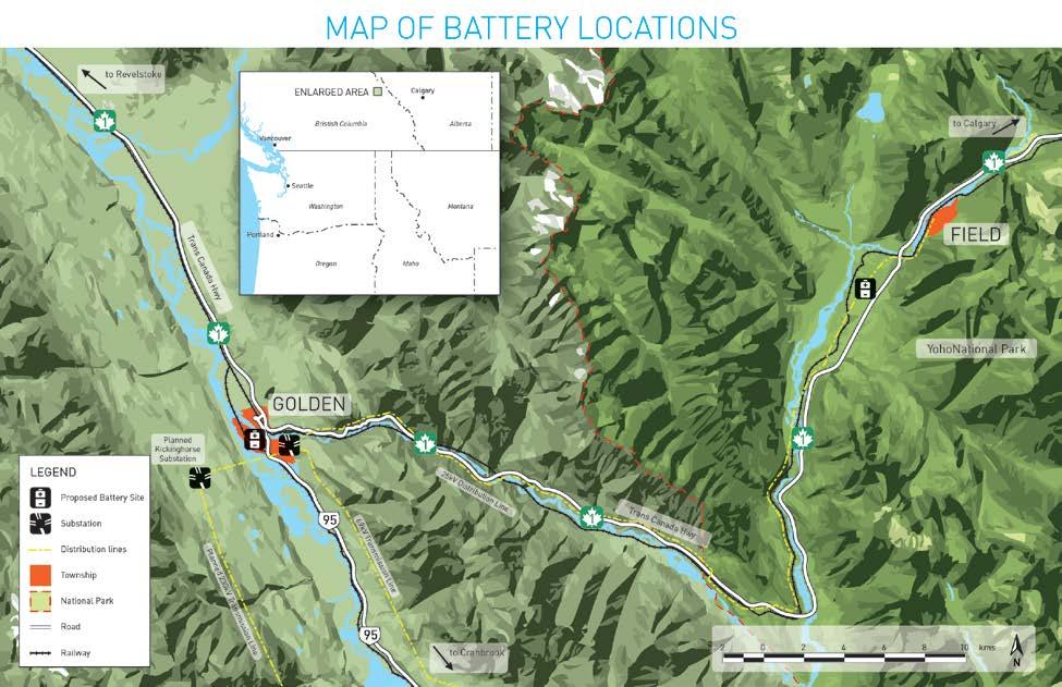 Figure 1 Terrain map of local area showing the locations of the proposed battery sites in Golden and Field.