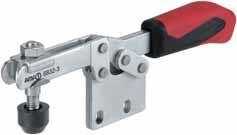 Horizontal acting toggle clamps 6832 Horizontal acting toggle clamp with open clamping arm and vertical base. Galvanized and passivated.