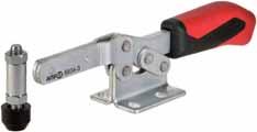Horizontal acting toggle clamps 6834 Horizontal acting toggle clamp with solid arm and horizontal base. Galvanized and passivated. Stainless steel rivets, which run in hardened bushes.