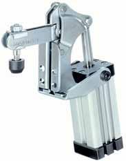 Pneumatic toggle clamps 6821N Pneumatic toggle clamp with vertical cylinder attachment. Space-saving angled form. Can be mounted vertically or horizontally.