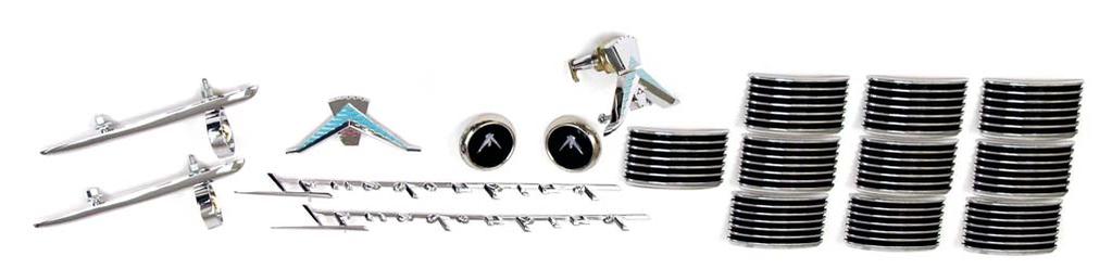 22 1958-1960 EXTERIOR CHROME KIT IF YOU ARE REPAINTING YOUR T-BIRD, OR JUST WANT TO SPRUCE IT UP, THIS KIT IS A MUST! P1 ea. B8S-8259-A Nose panel Ornament P2 ea. 16098 Fender Script P2 ea.