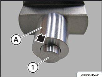 If the test pin (1) protrudes significantly in relation to the test sleeve (A) as seen in the illustration, the intake camshaft internal sealing cover has already moved out of position and