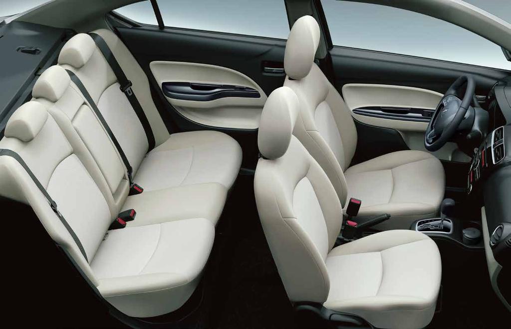 1.2-liter MIVEC GLX shown with optional equipment / Embossed fabric seats (Ivory) Share the refreshing comfort Welcome to a comfortable space with roominess