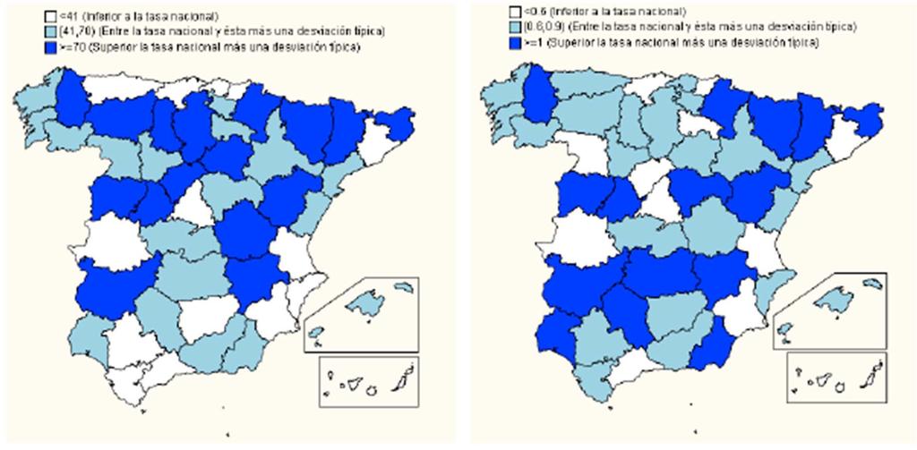 Fatality rates from traffic injuries per province (where accident occurs ), Spain 2012 (30 days, urban and interurban) Per