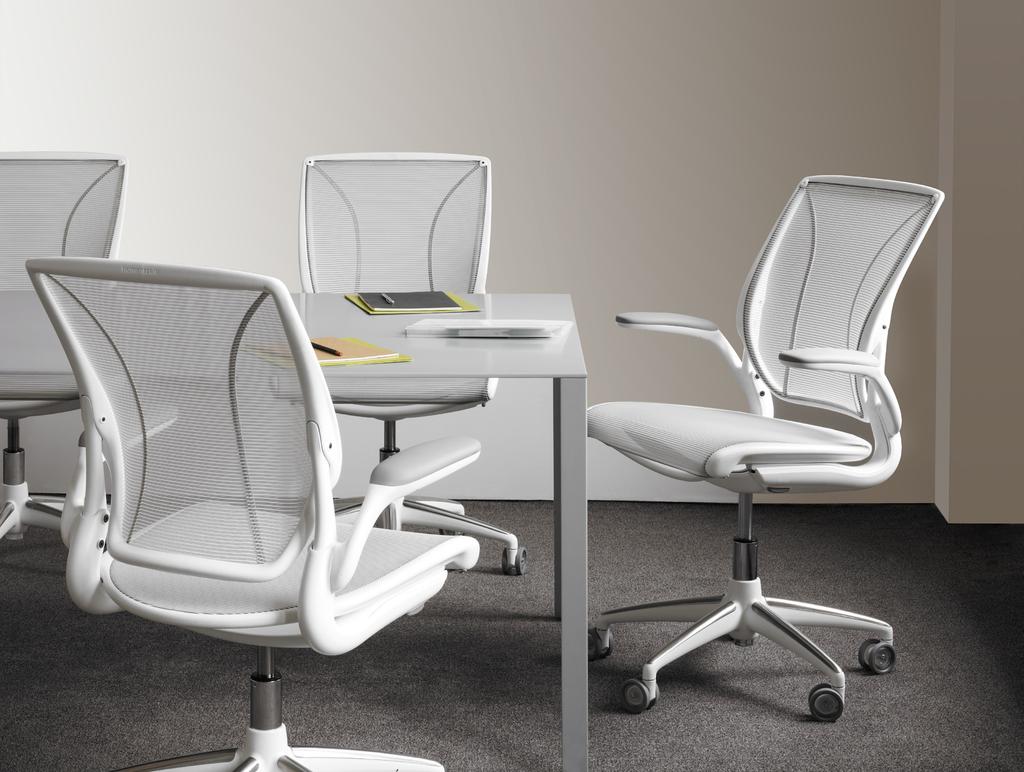 Simplicity: For the Environment Weighing just 25 pounds and made of one-third the parts of traditional task chairs, the Diffrient World chair requires far less raw material and fewer manufacturing