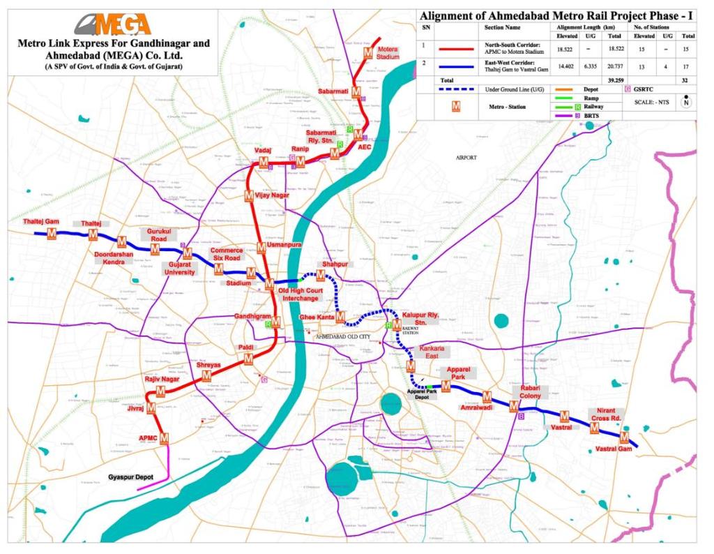 BRT and Metro in Ahmedabad BRT Network 89 km A daily