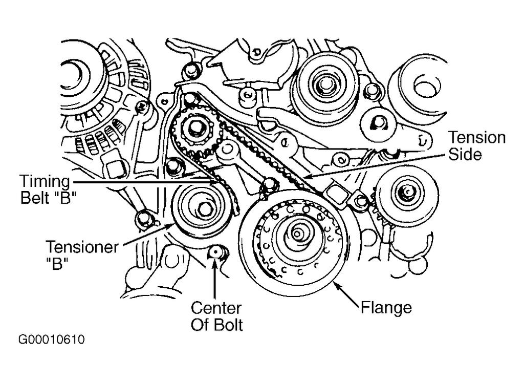 and 10 o'clock positions), and tighten bolt to specification. See TORQUE SPECIFICATIONS. Set timing marks of camshaft sprockets with notches on upper side of rocker cover and dowel pins straight up.