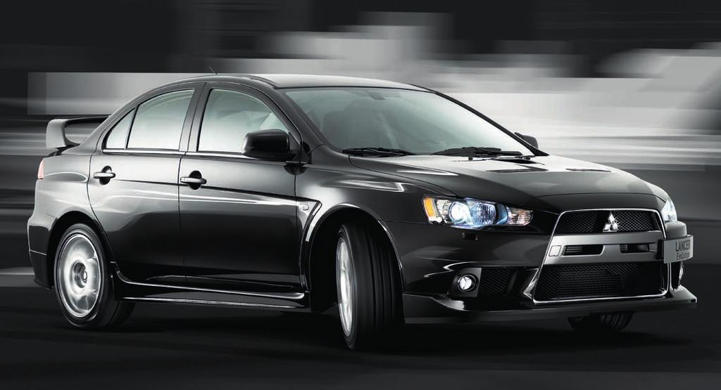 Lancer Evolution shown with brake air duct, front spoiler, side airdam, rear corner extensions and rear spoiler extension.