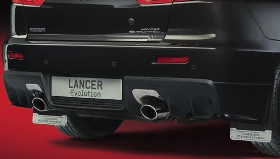 Rear flaps with alloy Lancer Evolution badge.