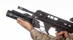SL40 GRENADE LAUNCHER Grenade launcher integration via lower rail interface allows instant, tool free fitment and removal, reducing weight and enhancing system