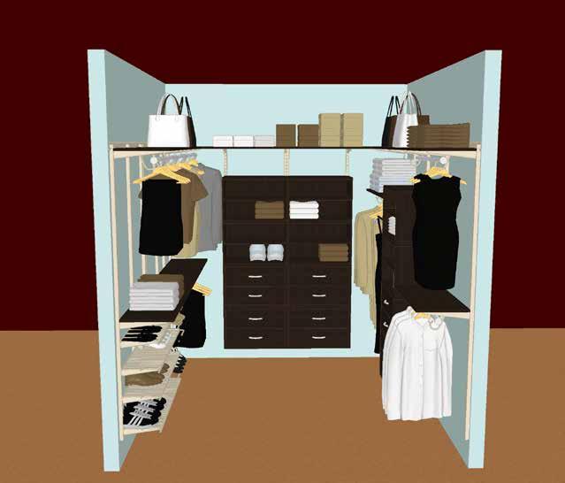 suit your wardrobe needs. Available in two wire and four wood finishes, our walk-in closet designs are limited only by your imagination.