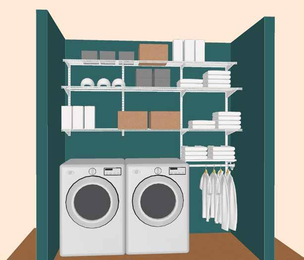 Keep laundry supplies close at hand with overhead shelves and cabinets.