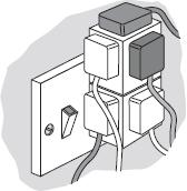 (b) The picture shows two adaptors being used to plug five electrical appliances into the same socket.