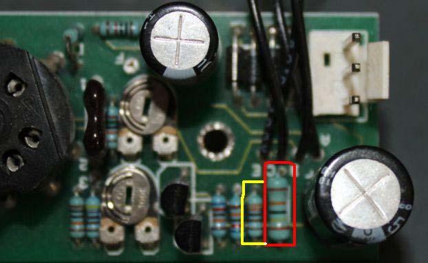 Step8: Install the 300k resistor on the tubeboard.this resistor alters the high voltage circuit so the voltage goes up to 240Vdc.If you don t replace it the voltage will stay at 190Vdc.