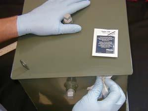 If surface material is lead, follow prescribed work methods to avoid exposure to lead dust. 3. Caution: Wear nitrile gloves (provided) and safety glasses. Refer to SDS of all products before handling.