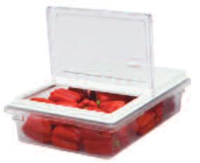 ONE-PIECE INTEGRATED LID Locks onto food box for secure food coverage; fits all major brands of clear food boxes.