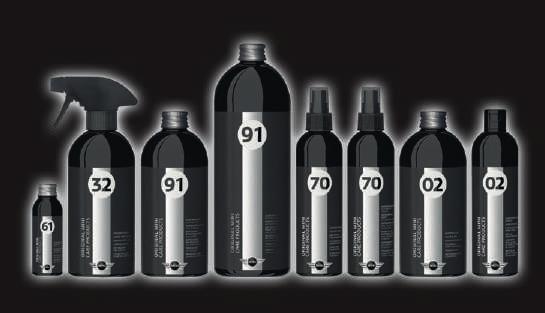 MINI CAR CARE PRODUCTS. MINI Care Products are offered in a stylish racing look and the containers feature start numbers as a stylistic element, and are a real eye-catcher.