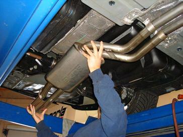 models fitting your vehicle. Borla Performance Cat-Back Exhaust System Installation 1. Place a clamp over each expanded end of the X-Pipe Assembly and place over front pipes. (See Fig.
