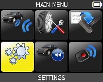 SETTINGS Mobiletron PT46 TPMS TOOL User Guide 1. ENTER SETTINGS MENU Select "SETTINGS" menu. Scroll up and down to select function or settings.