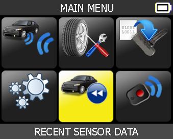 RECENT SENSOR DATA Mobiletron PT46 TPMS TOOL User Guide 1. RECENT SENSOR DATA MENU When a new vehicle is triggered the result is automatically stored in the RECENT SENSOR DATA menu.