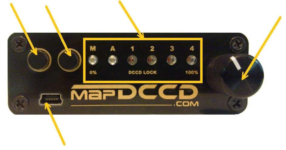 Hardware Display interface Mode select buttons DCCD output and mode display Gain dial USB socket Mode select The mode select buttons are used to click through the operation modes of the MapDCCD