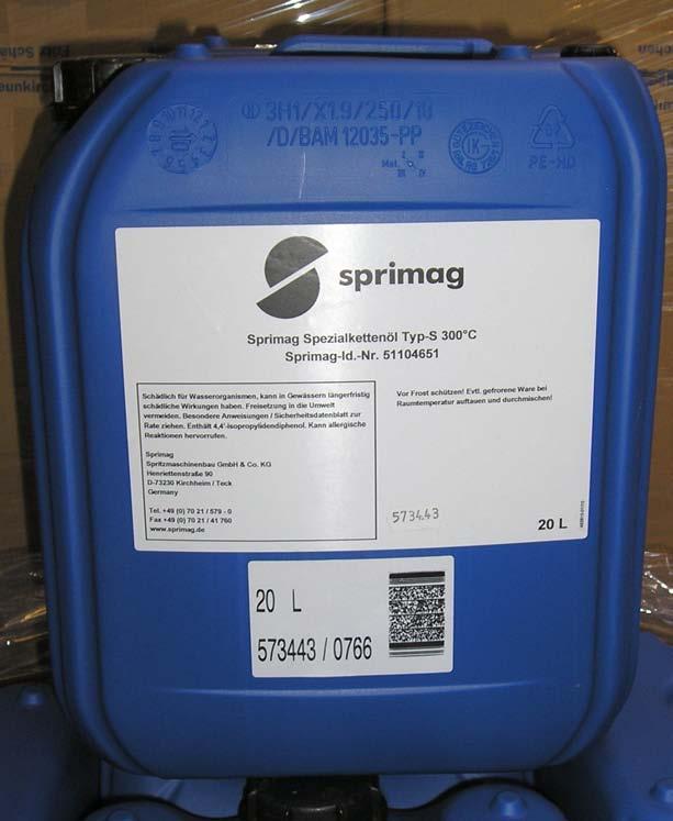 4.3.3.4 Sprimag lubricating oil up to 300 C Part No.