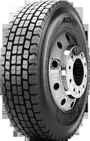 ADR1 Drive axle tire for regional applications offering superior road grip and retreadability Open shoulder design results in quicker water