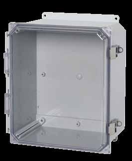 AMP Series - Polyline TM JIC Size Junction Boxes: Metal Snap Latch Hinged Cover Clear Polycarbonate Application Designed to insulate and protect controls and components in both indoor and outdoor